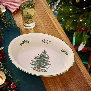 Christmas Tree Oval Rimmed Dish